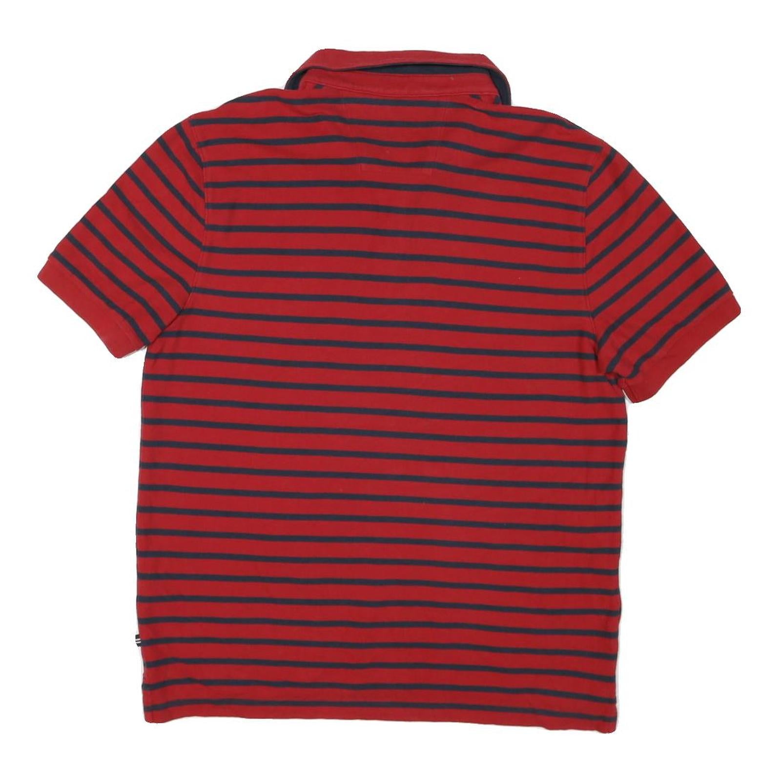 NAUTICA Mens Red & Navy Striped Short Sleeve Polo Shirt L Classic Fit Cotton