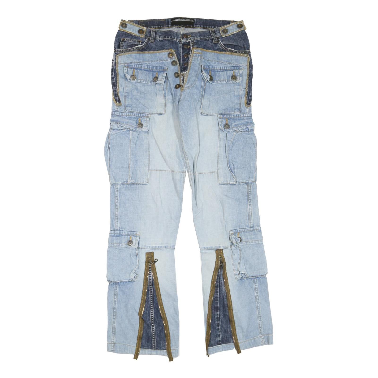 Womens Regular Fit Blue Denim Jeans Cotton Blend Button W32 L33 Cargo Stylish