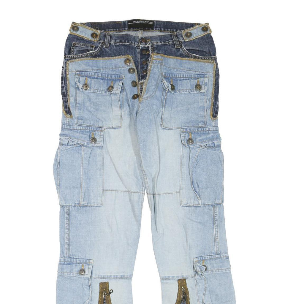 Womens Regular Fit Blue Denim Jeans Cotton Blend Button W32 L33 Cargo Stylish