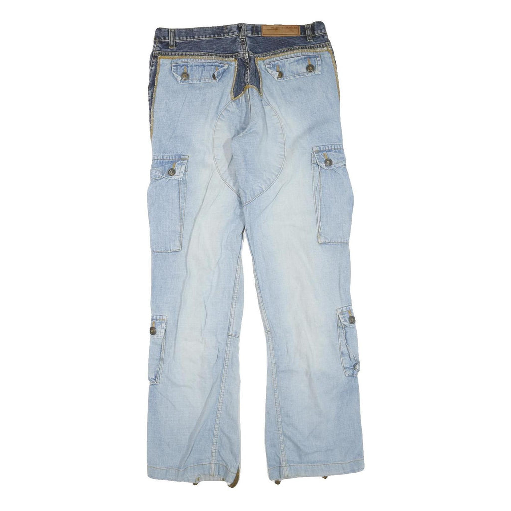 Womens Regular Fit Blue Denim Jeans Cotton Blend Button W32 L33 Cargo Stylish