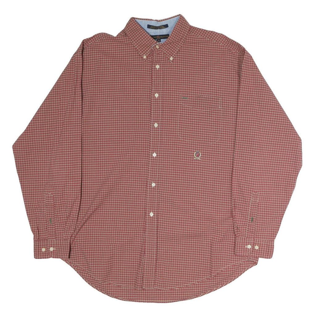 TOMMY HILFIGER Mens Red & White Check Shirt XL Button Down Long Sleeve Classic