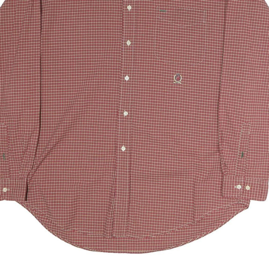TOMMY HILFIGER Mens Red & White Check Shirt XL Button Down Long Sleeve Classic