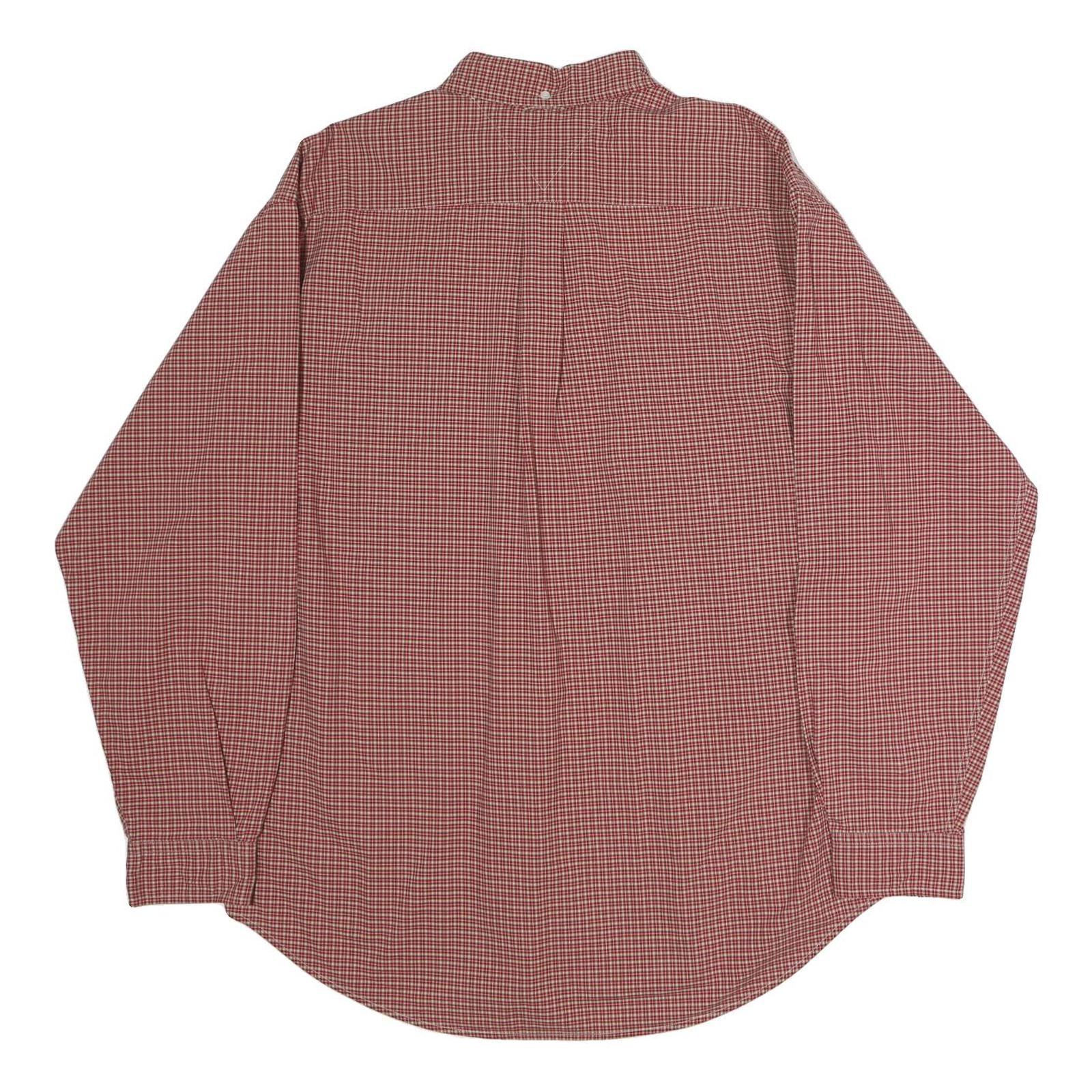 TOMMY HILFIGER Mens Red & White Check Shirt XL Button Down Long Sleeve Classic