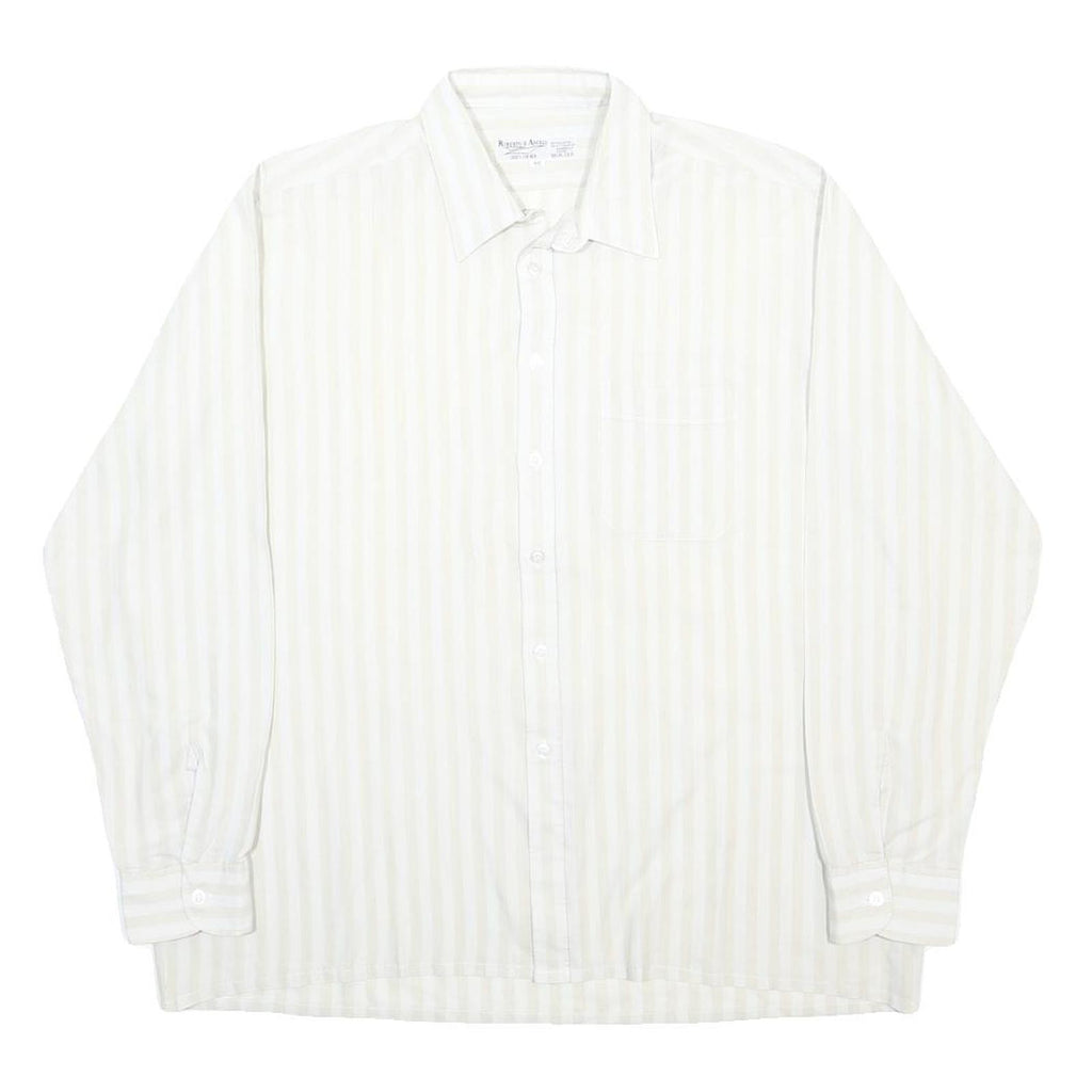 ROBERTO D'ANGELO Mens White & Beige Striped Shirt XL Classic Cotton Blend Button