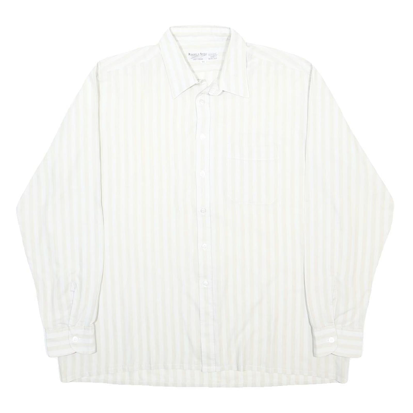 ROBERTO D'ANGELO Mens White & Beige Striped Shirt XL Classic Cotton Blend Button