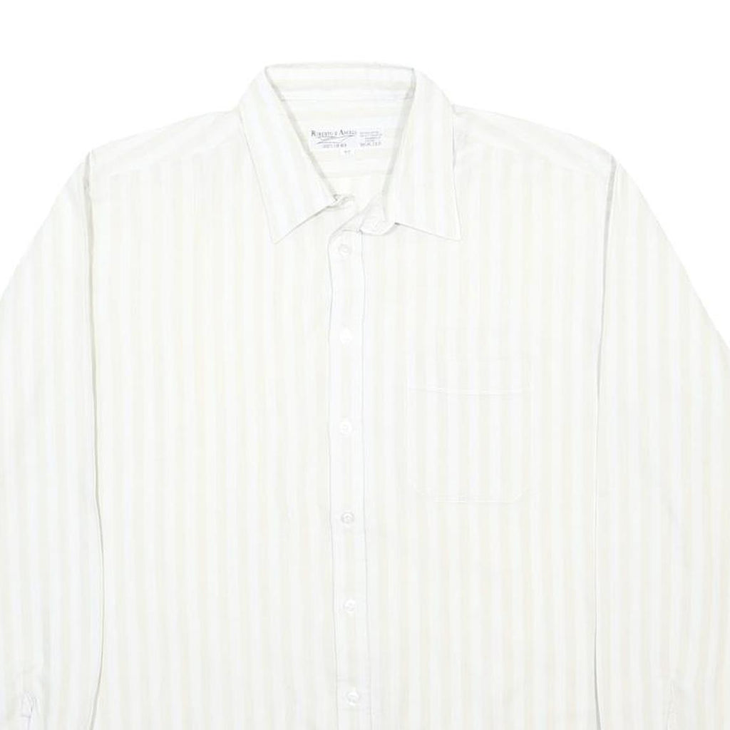 ROBERTO D'ANGELO Mens White & Beige Striped Shirt XL Classic Cotton Blend Button