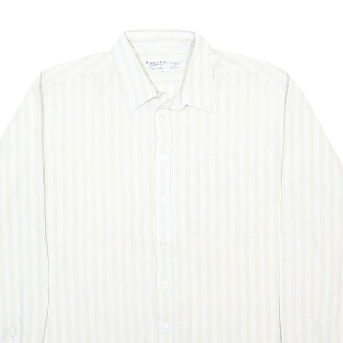 ROBERTO D'ANGELO Mens White & Beige Striped Shirt XL Classic Cotton Blend Button