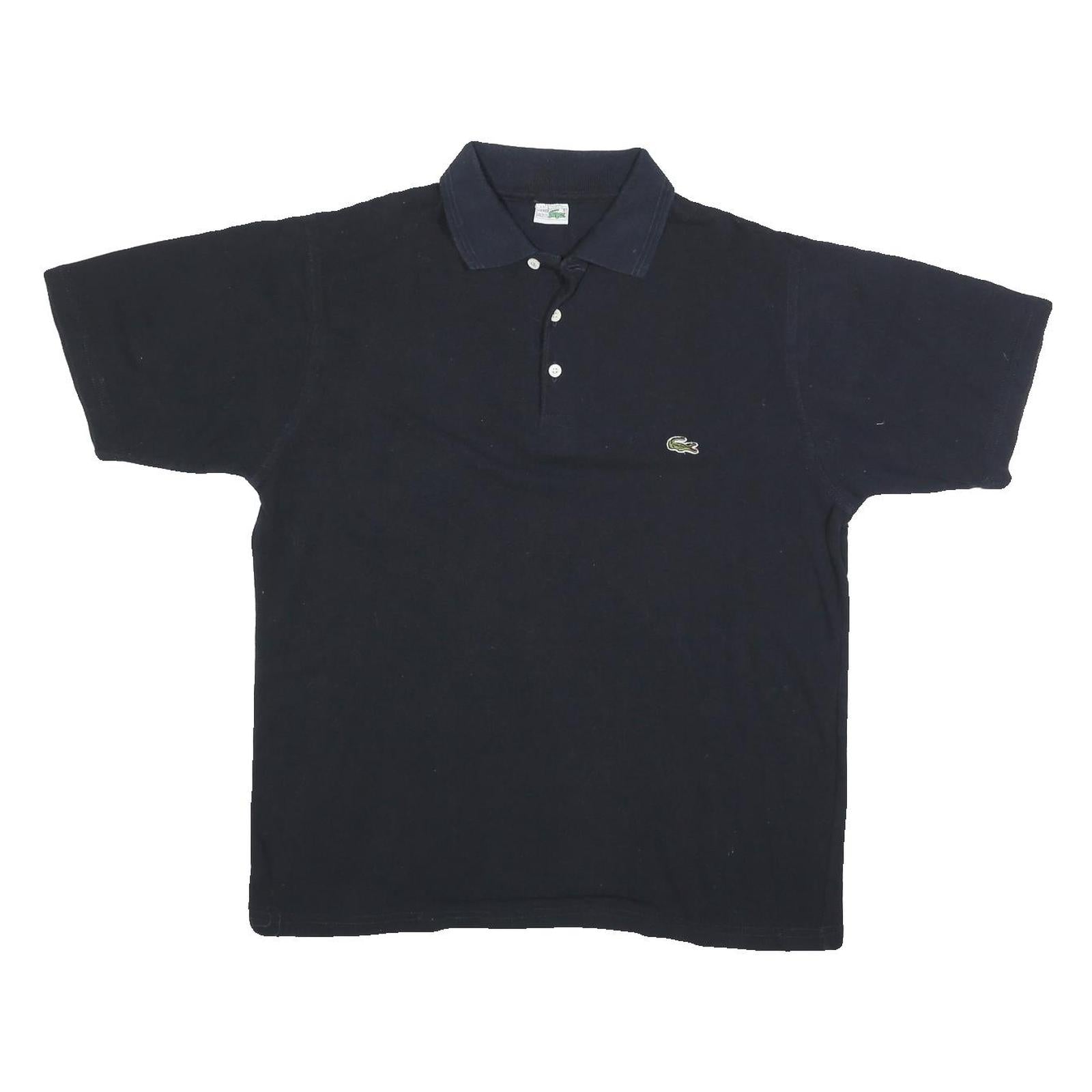 LACOSTE Mens Black & Navy Short Sleeve Plain Polo Shirt M Cotton Blend Classic