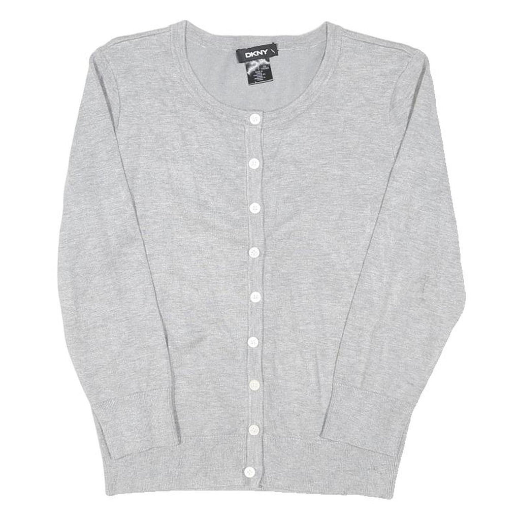 DKNY Womens Grey Plain Cotton Blend Pullover Crew Neck Basic Knit M Lightweight