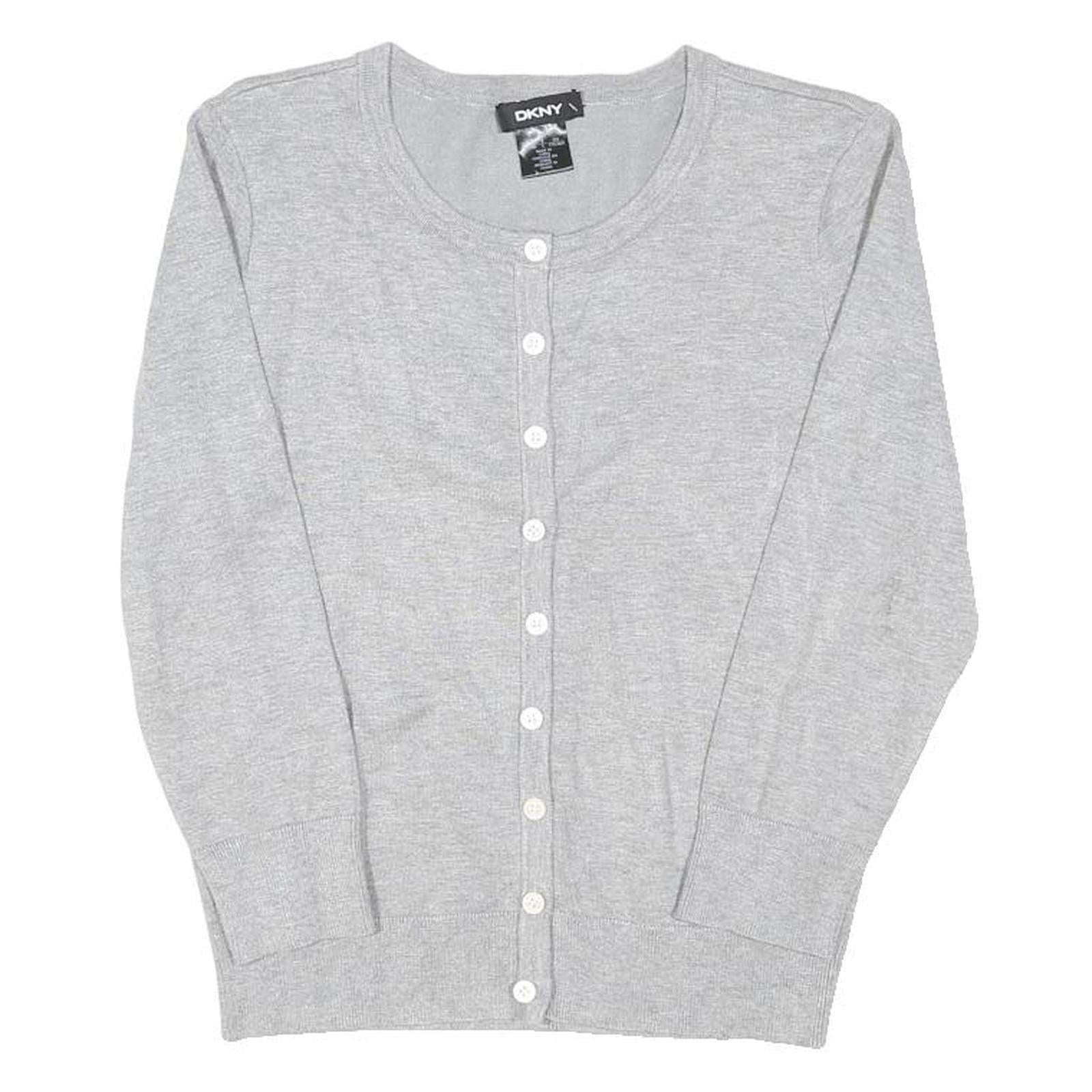 DKNY Womens Grey Plain Cotton Blend Pullover Crew Neck Basic Knit M Lightweight
