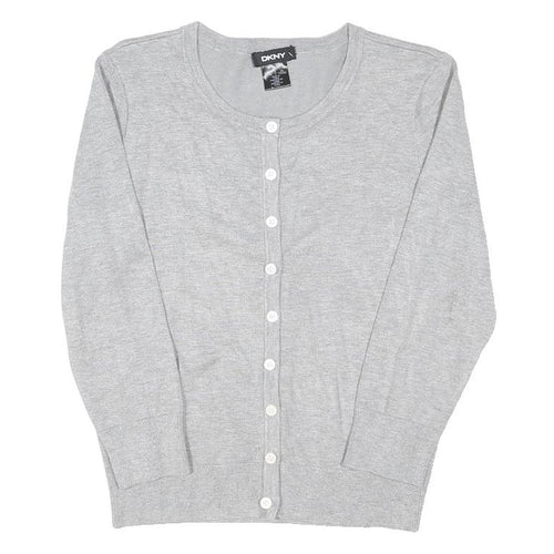 DKNY Womens Grey Plain Cotton Blend Pullover Crew Neck Basic Knit M Lightweight