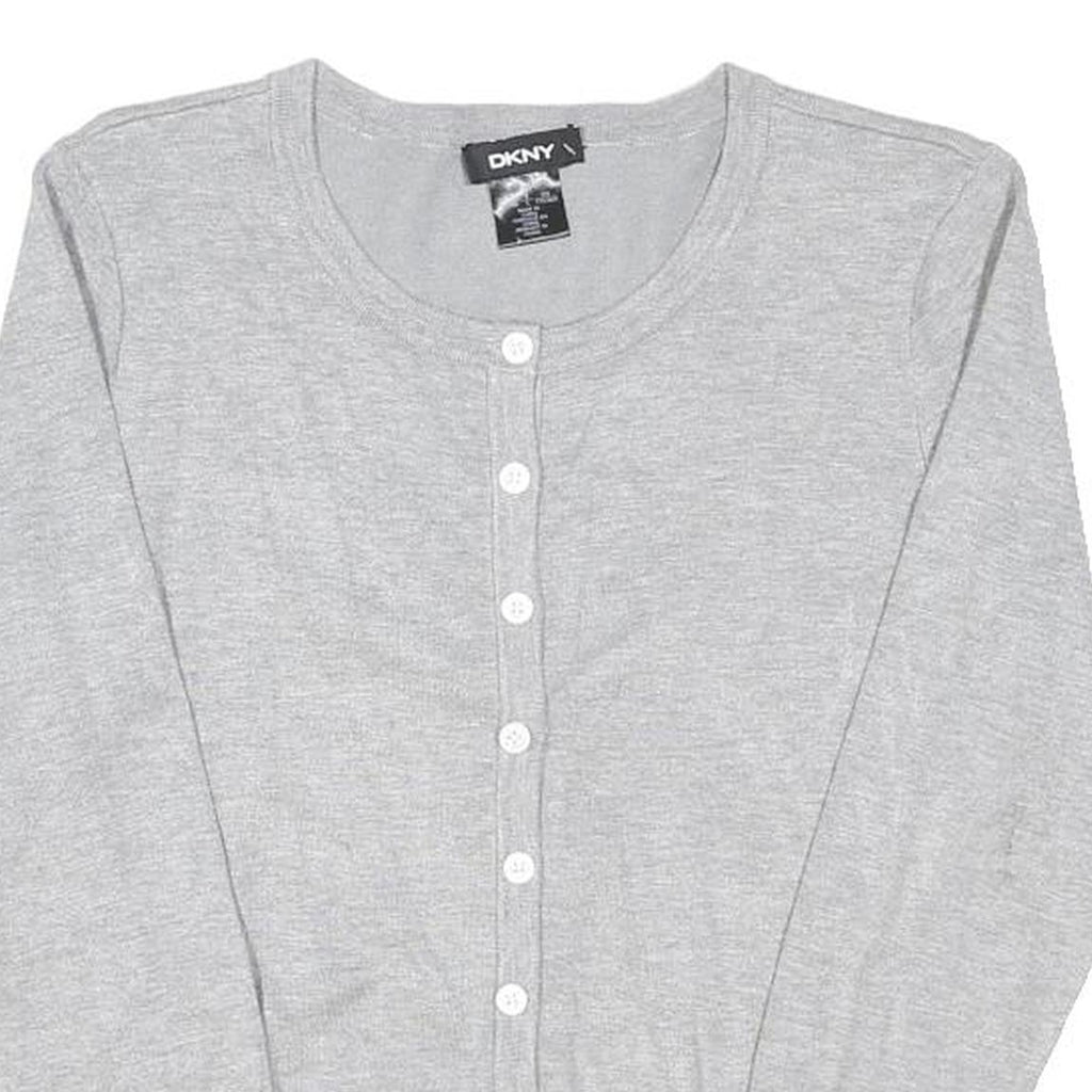 DKNY Womens Grey Plain Cotton Blend Pullover Crew Neck Basic Knit M Lightweight