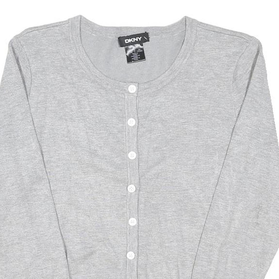 DKNY Womens Grey Plain Cotton Blend Pullover Crew Neck Basic Knit M Lightweight