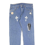 LEVI'S 505 Mens Jeans Blue Regular Straight Denim Rinse W33 L32 Unique Patches