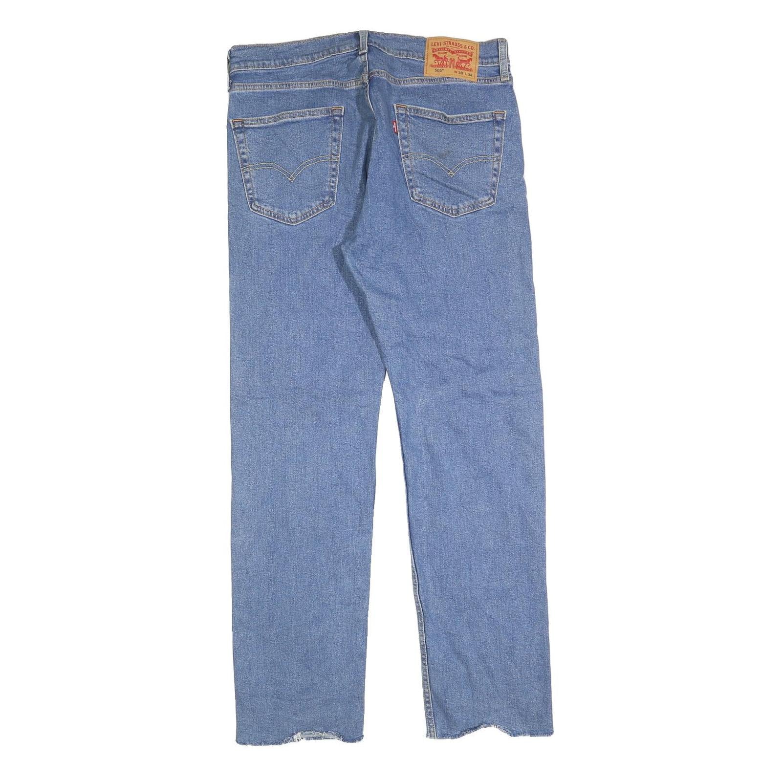 LEVI'S 505 Mens Jeans Blue Regular Straight Denim Rinse W33 L32 Unique Patches