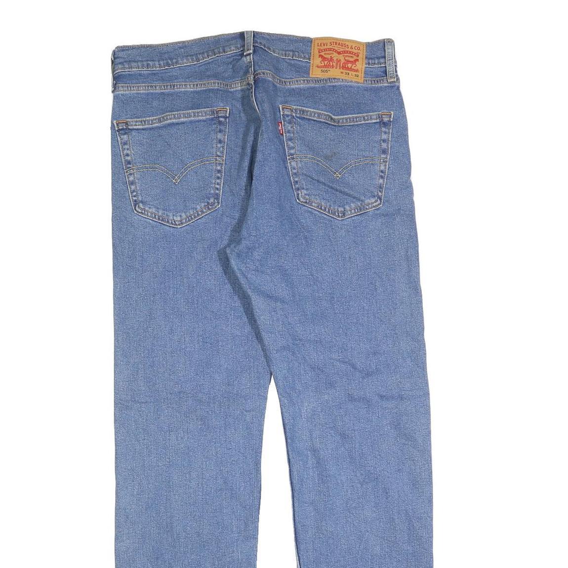 LEVI'S 505 Mens Jeans Blue Regular Straight Denim Rinse W33 L32 Unique Patches