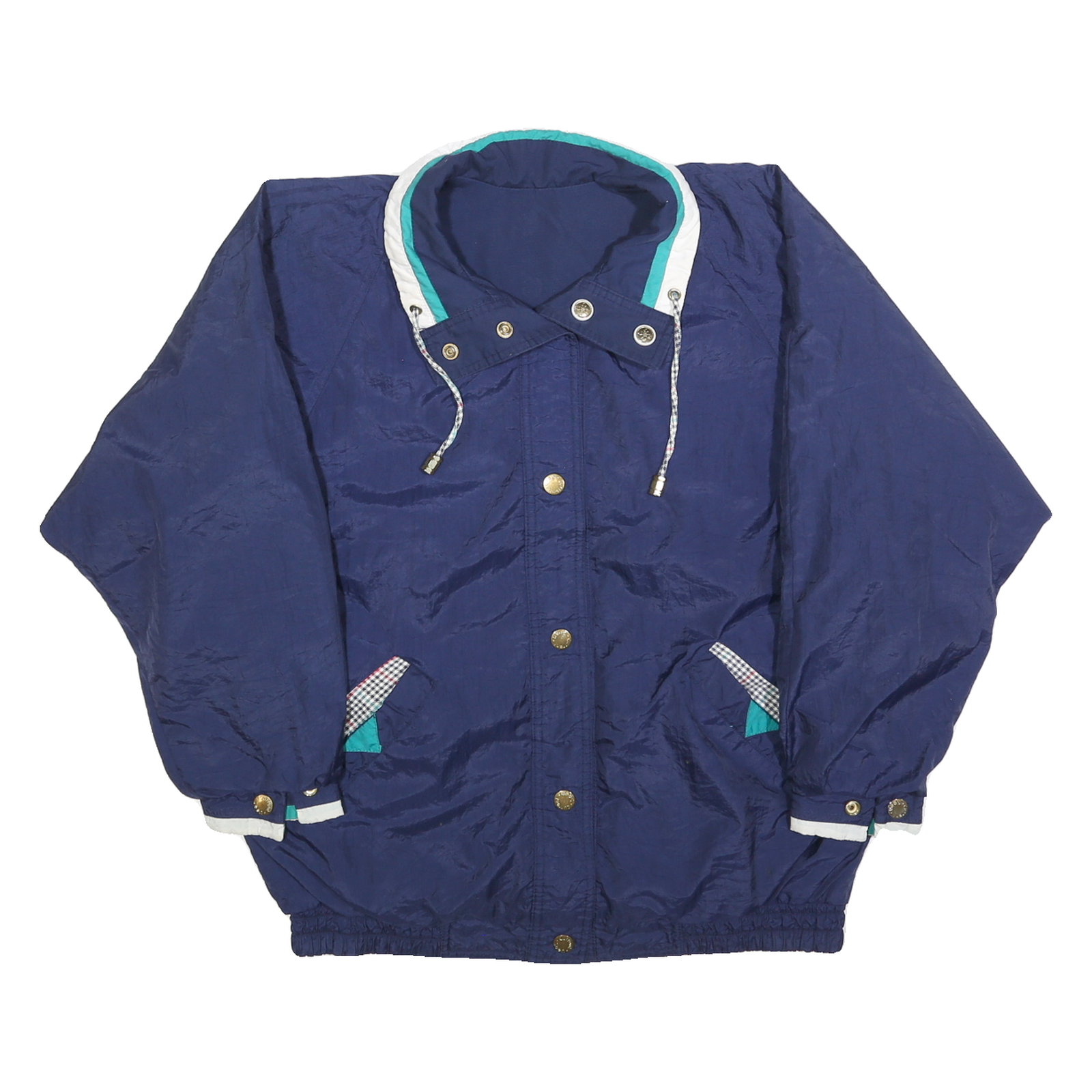 CURRENT SEEN Womens Navy & Turquoise Reversible Zip Jacket S Polyester Blend