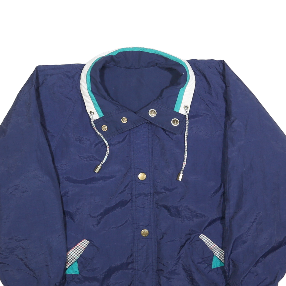 CURRENT SEEN Womens Navy & Turquoise Reversible Zip Jacket S Polyester Blend