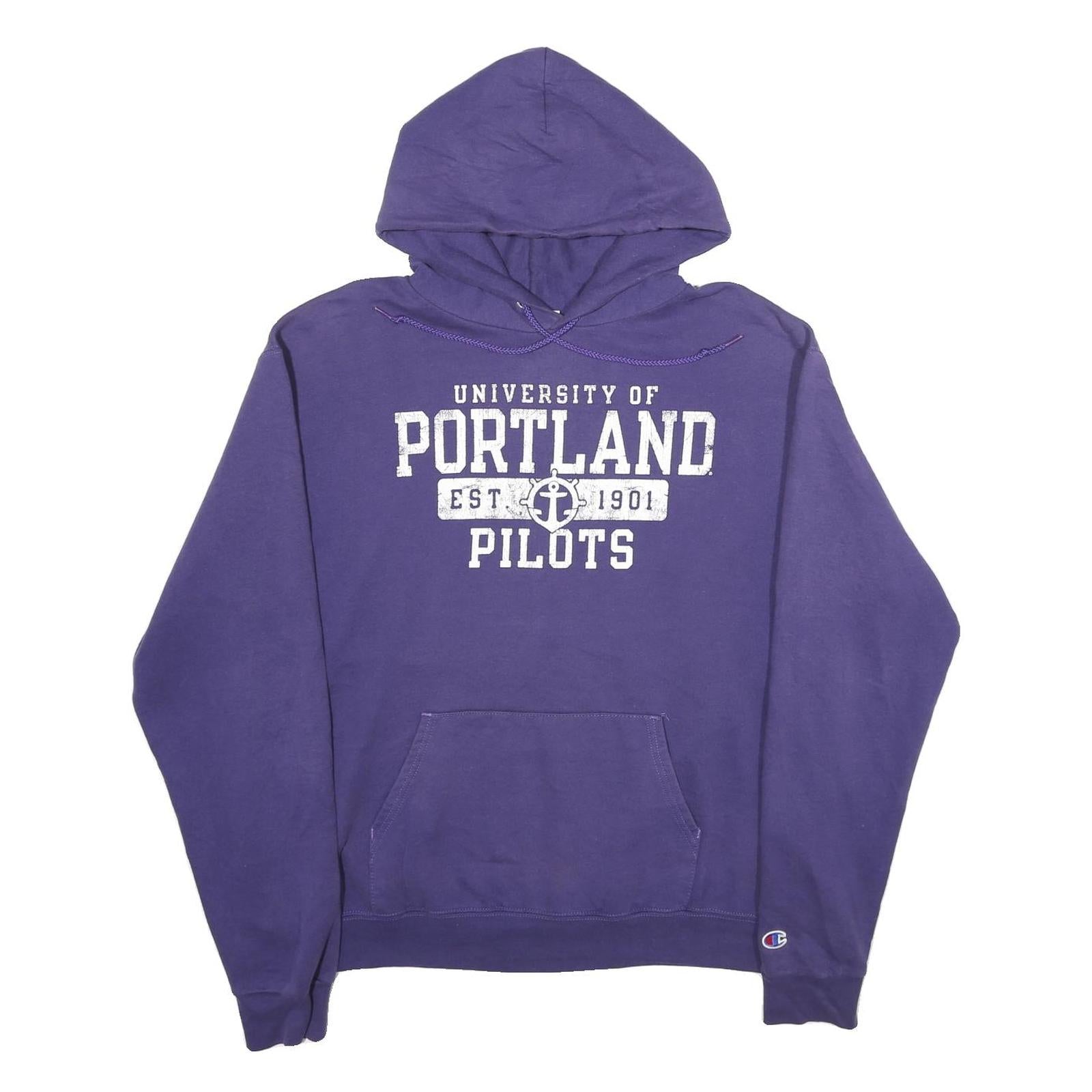 CHAMPION Mens Purple University Of Portland Pilots Pullover Hoodie L