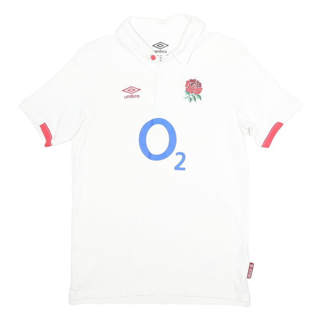UMBRO Boys White Polo Shirt XL Rugby Rose Logo Short Sleeve Cotton