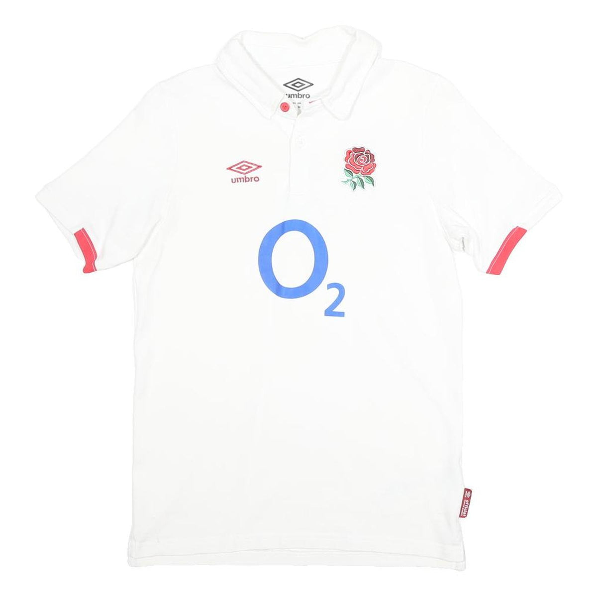 UMBRO Boys White Polo Shirt XL Rugby Rose Logo Short Sleeve Cotton