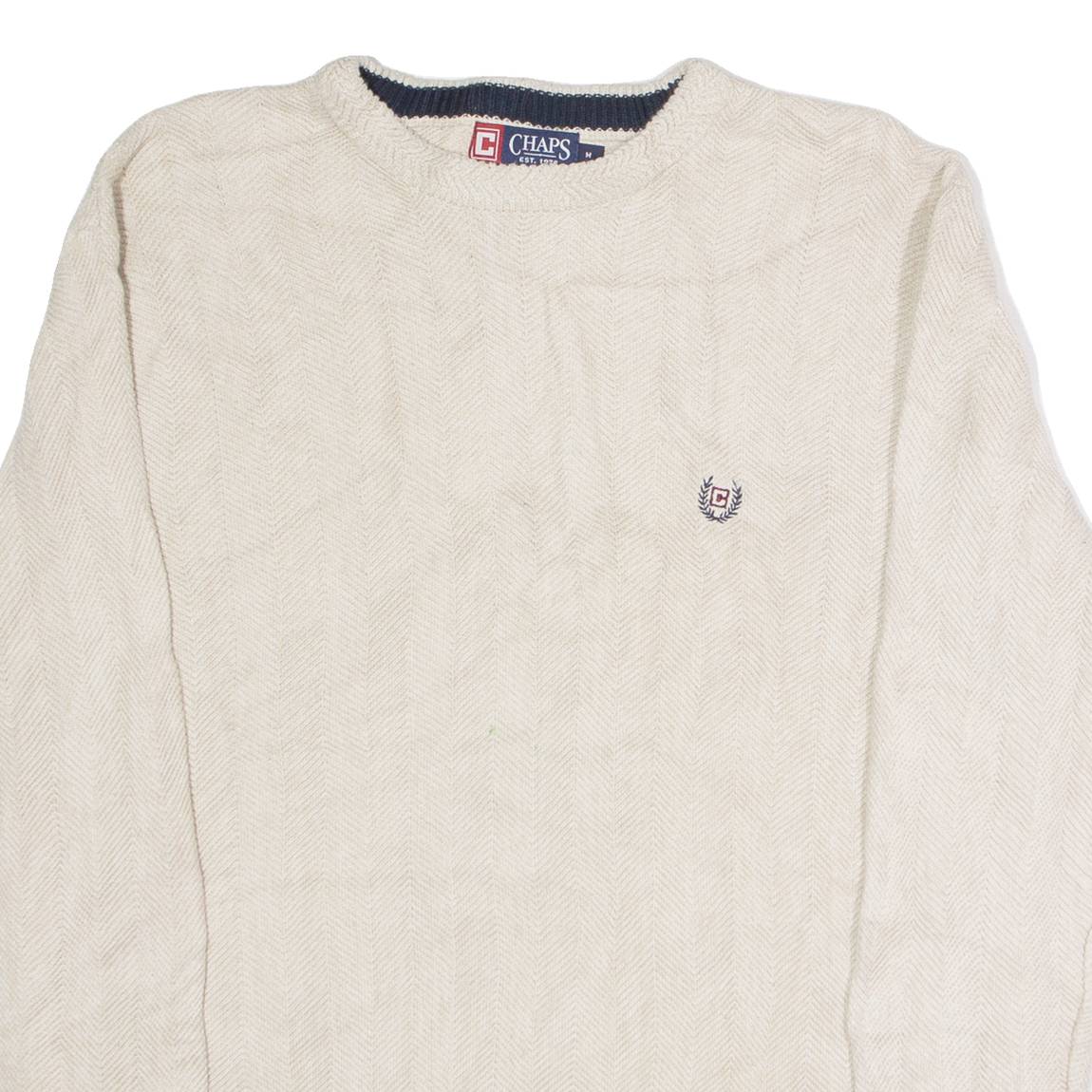 CHAPS Mens Jumper Beige Crew Neck Tight Knit M