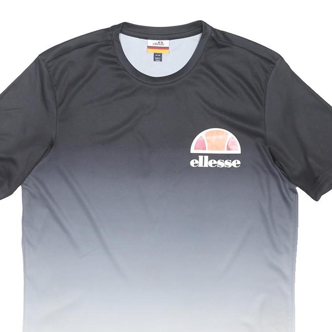 ELLESSE Mens Black & Grey Gradient Graphic T-Shirt M Short Sleeve Round Neck