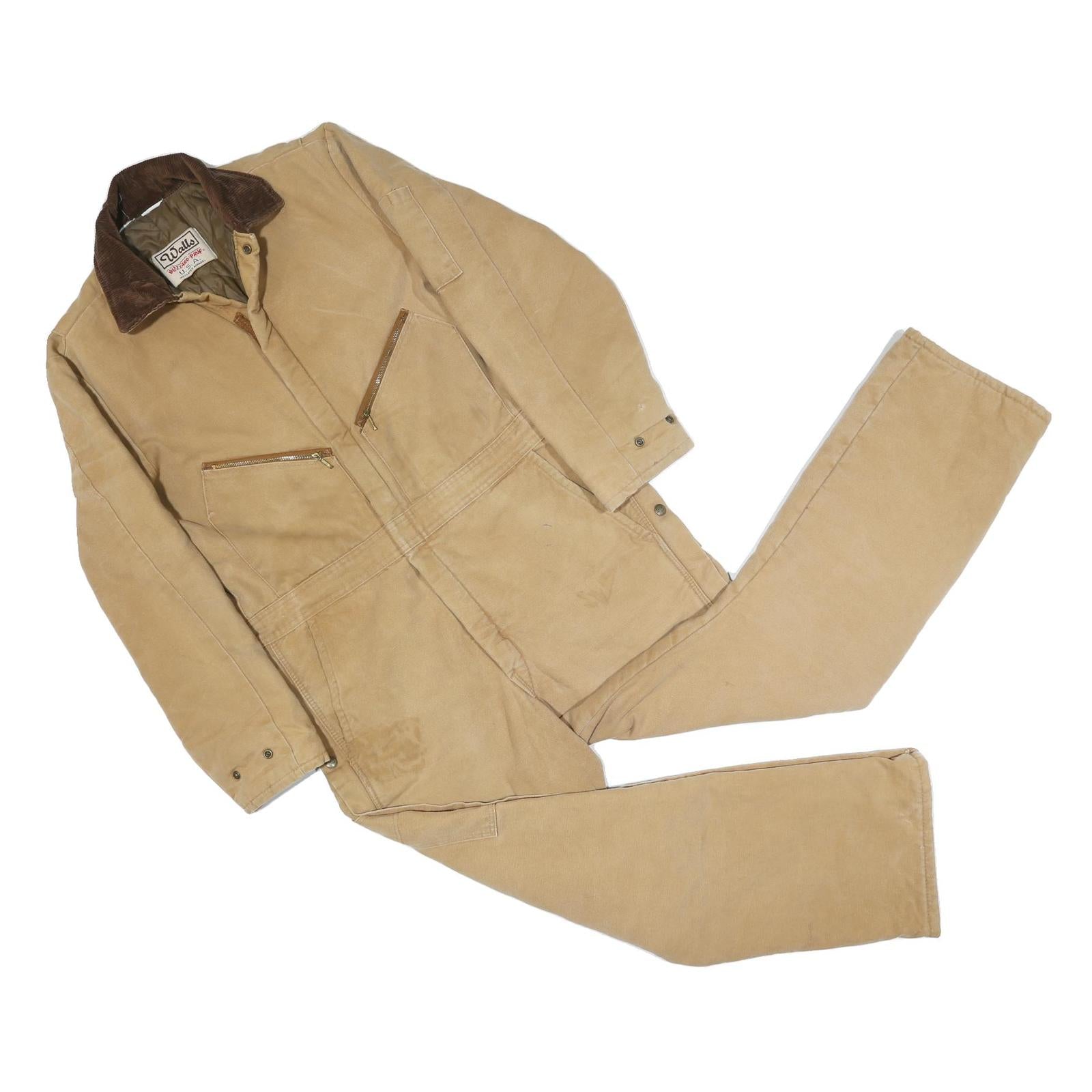 WALLS Mens Beige Relaxed Cotton Blend Dungarees M W36 L27 Workwear Zippered