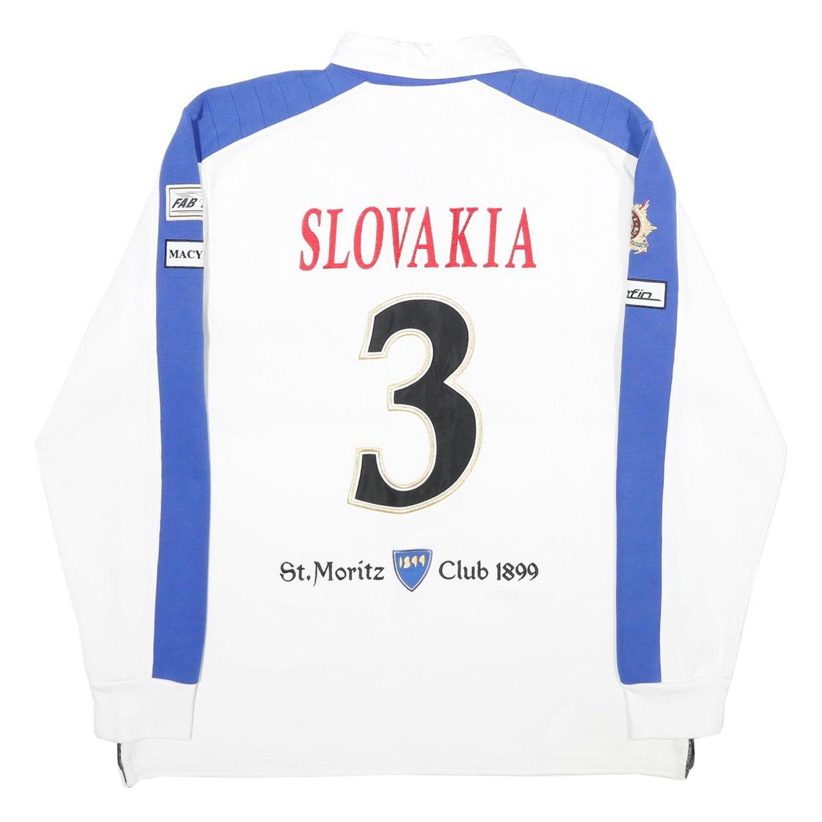 POLO ST MORITZ Mens White & Blue Slovakia Long Sleeve Rugby 2XL Polo Shirt