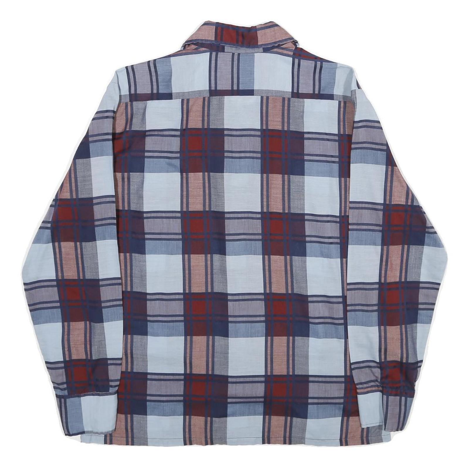 JOHNNY MILLER Mens Blue & Red Check Shirt L Vintage Polyester Blend Button Long