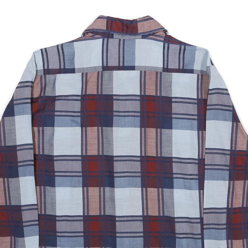 JOHNNY MILLER Mens Blue & Red Check Shirt L Vintage Polyester Blend Button Long