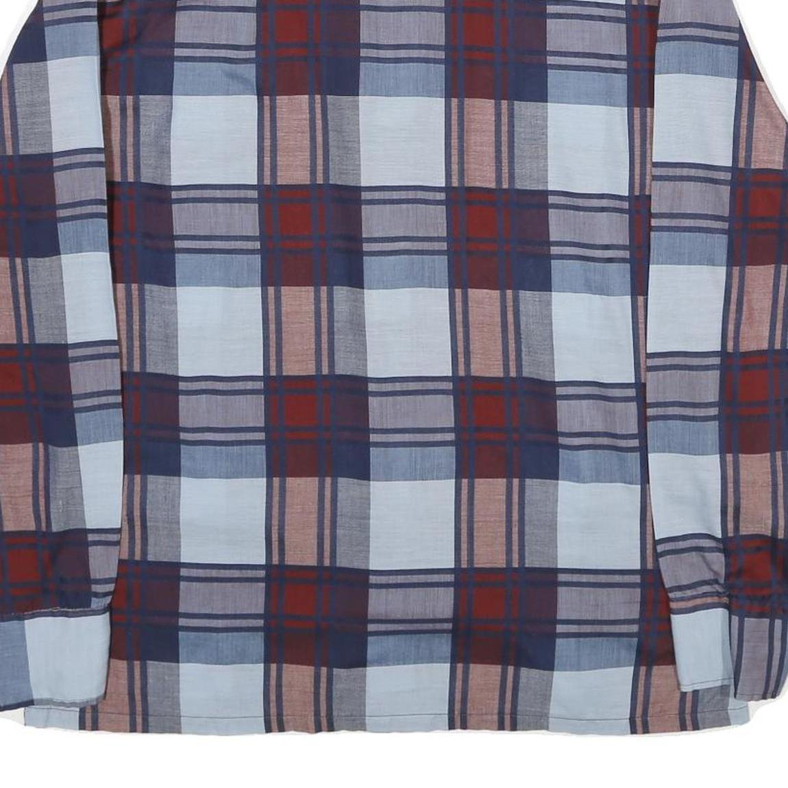 JOHNNY MILLER Mens Blue & Red Check Shirt L Vintage Polyester Blend Button Long