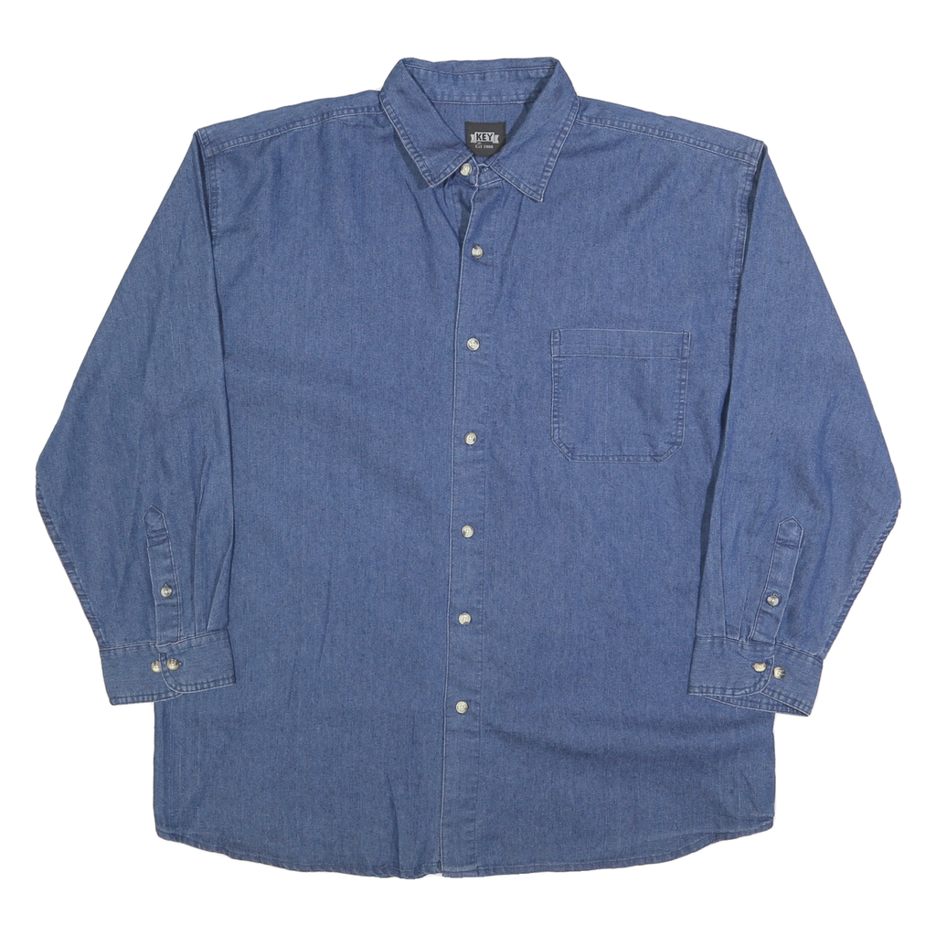 KEY Womens Blue Denim Shirt 2XL Button Front Casual Cotton Blend