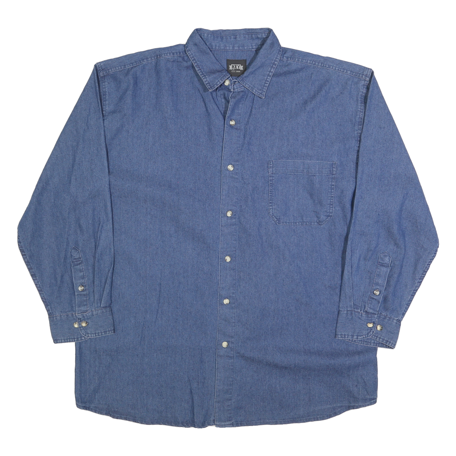 KEY Womens Blue Denim Shirt 2XL Button Front Casual Cotton Blend