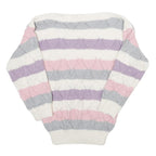 Womens Cream Pink & Purple Striped Patterned Jumper Boat Neck Chunky Knit S