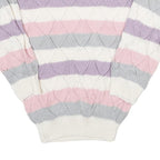 Womens Cream Pink & Purple Striped Patterned Jumper Boat Neck Chunky Knit S
