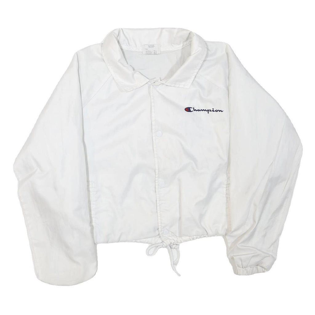 CHAMPION Womens White Polyester Blend Button Jacket L Plain L Logo