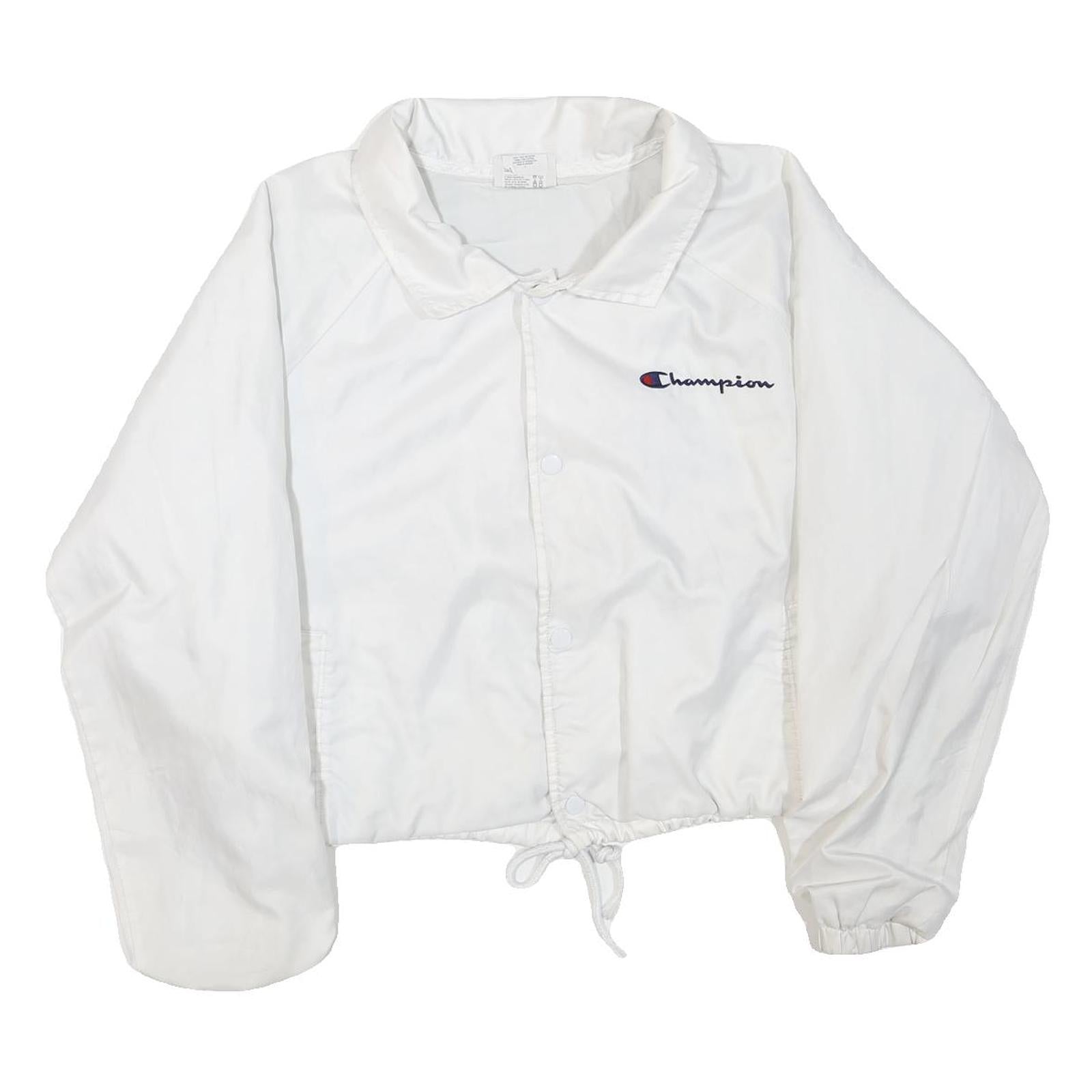CHAMPION Womens White Polyester Blend Button Jacket L Plain L Logo