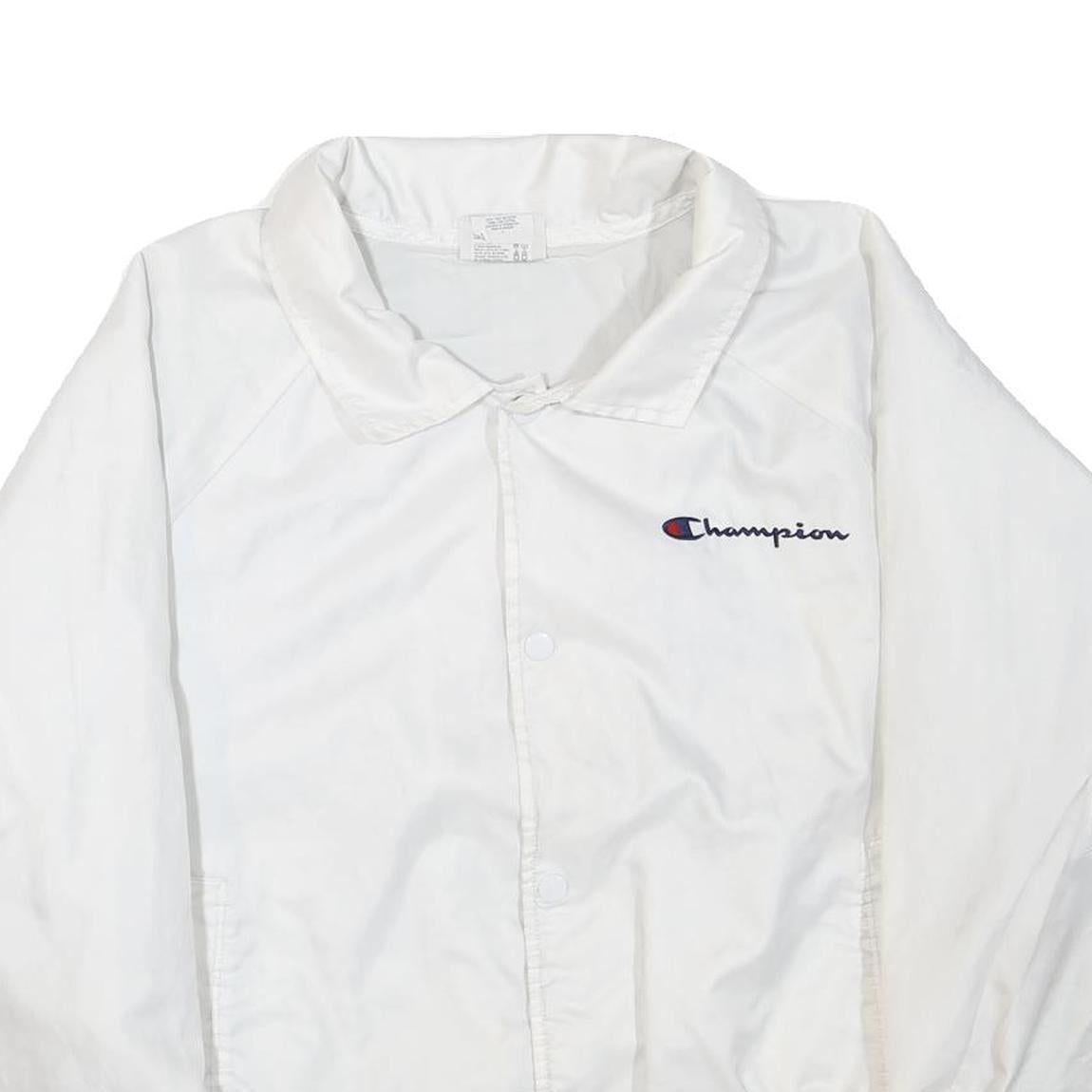 CHAMPION Womens White Polyester Blend Button Jacket L Plain L Logo