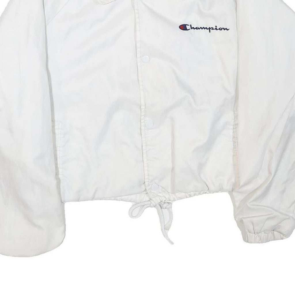 CHAMPION Womens White Polyester Blend Button Jacket L Plain L Logo