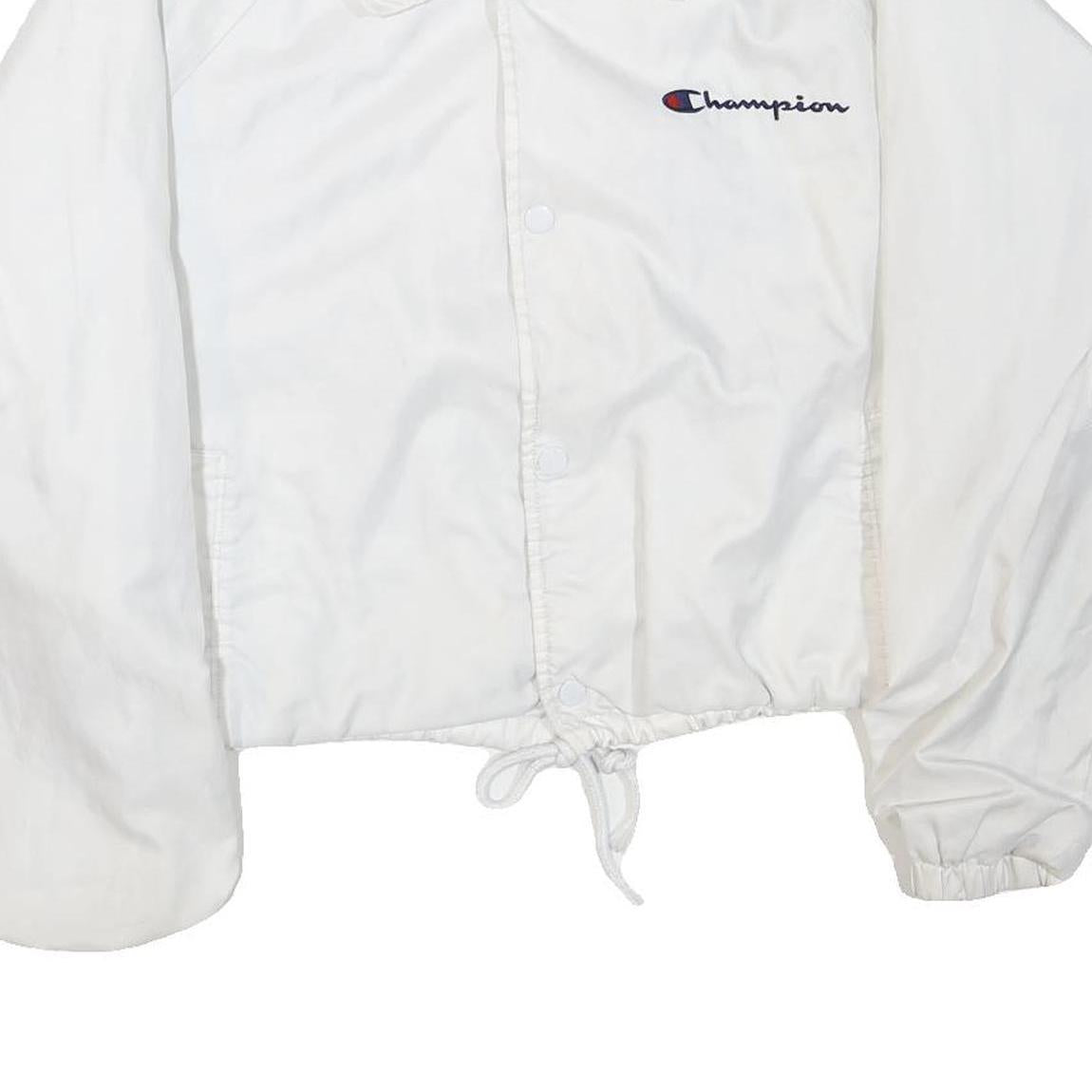 CHAMPION Womens White Polyester Blend Button Jacket L Plain L Logo