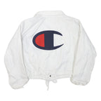CHAMPION Womens White Polyester Blend Button Jacket L Plain L Logo