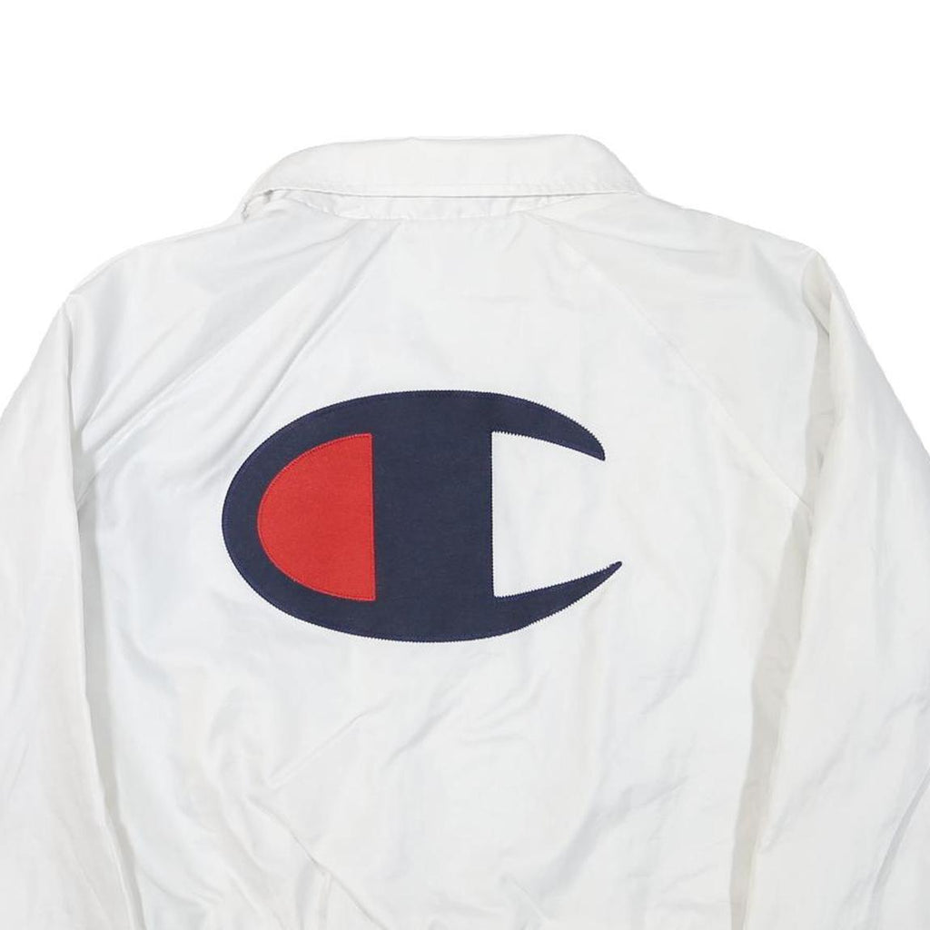 CHAMPION Womens White Polyester Blend Button Jacket L Plain L Logo