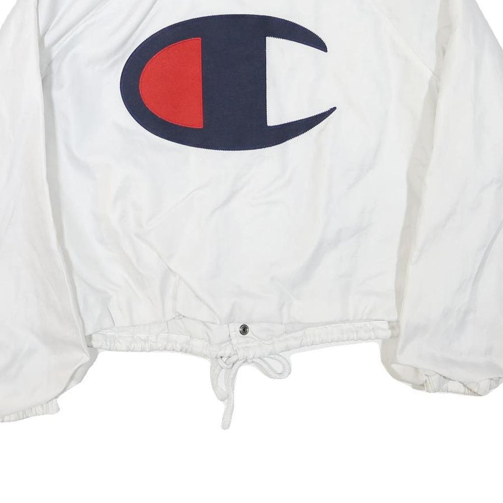 CHAMPION Womens White Polyester Blend Button Jacket L Plain L Logo