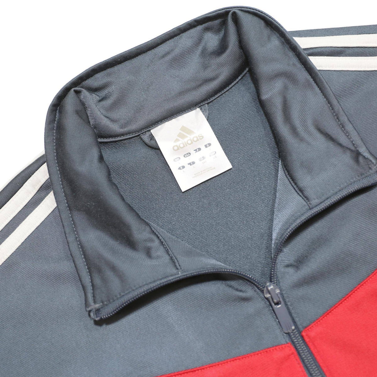 ADIDAS Mens Grey & Red Track Jacket L Polyester Zip Athletic Style