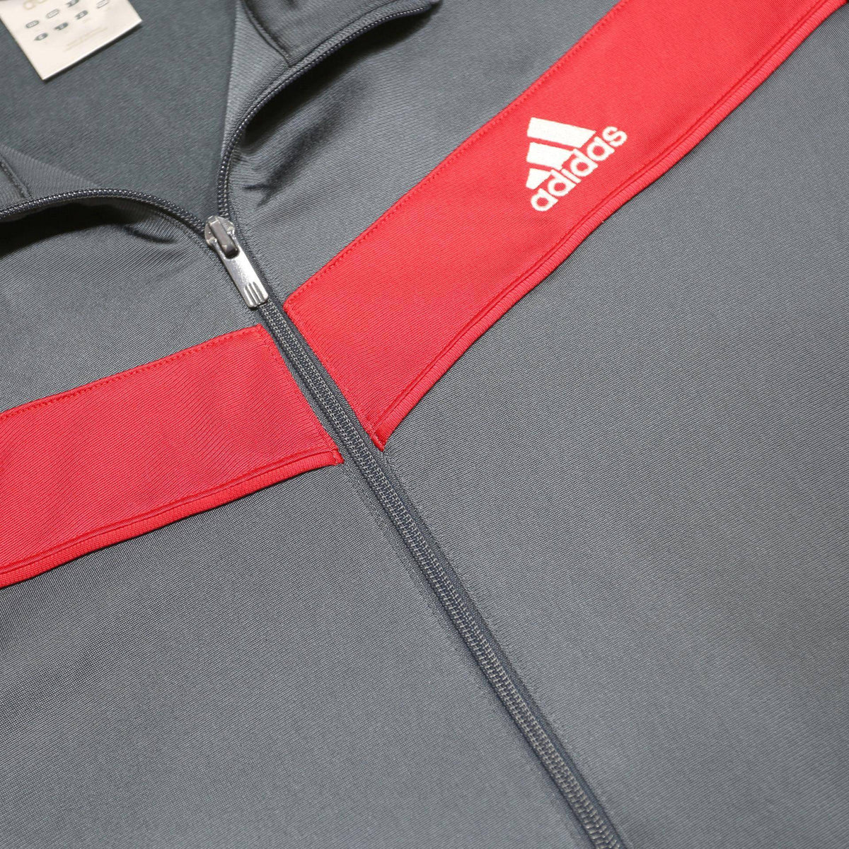 ADIDAS Mens Grey & Red Track Jacket L Polyester Zip Athletic Style