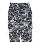 KARL KANI Mens Polyester Blend Slim Grey Camouflage Trousers W32 L30 Cargo Zip