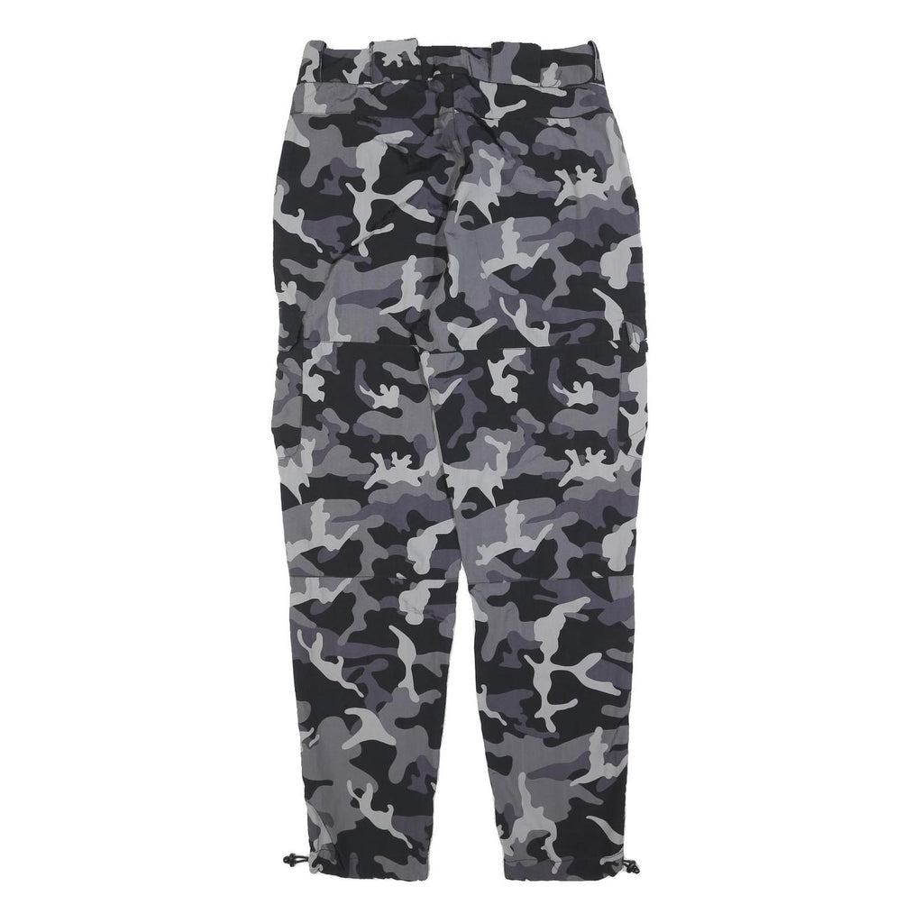 KARL KANI Mens Polyester Blend Slim Grey Camouflage Trousers W32 L30 Cargo Zip