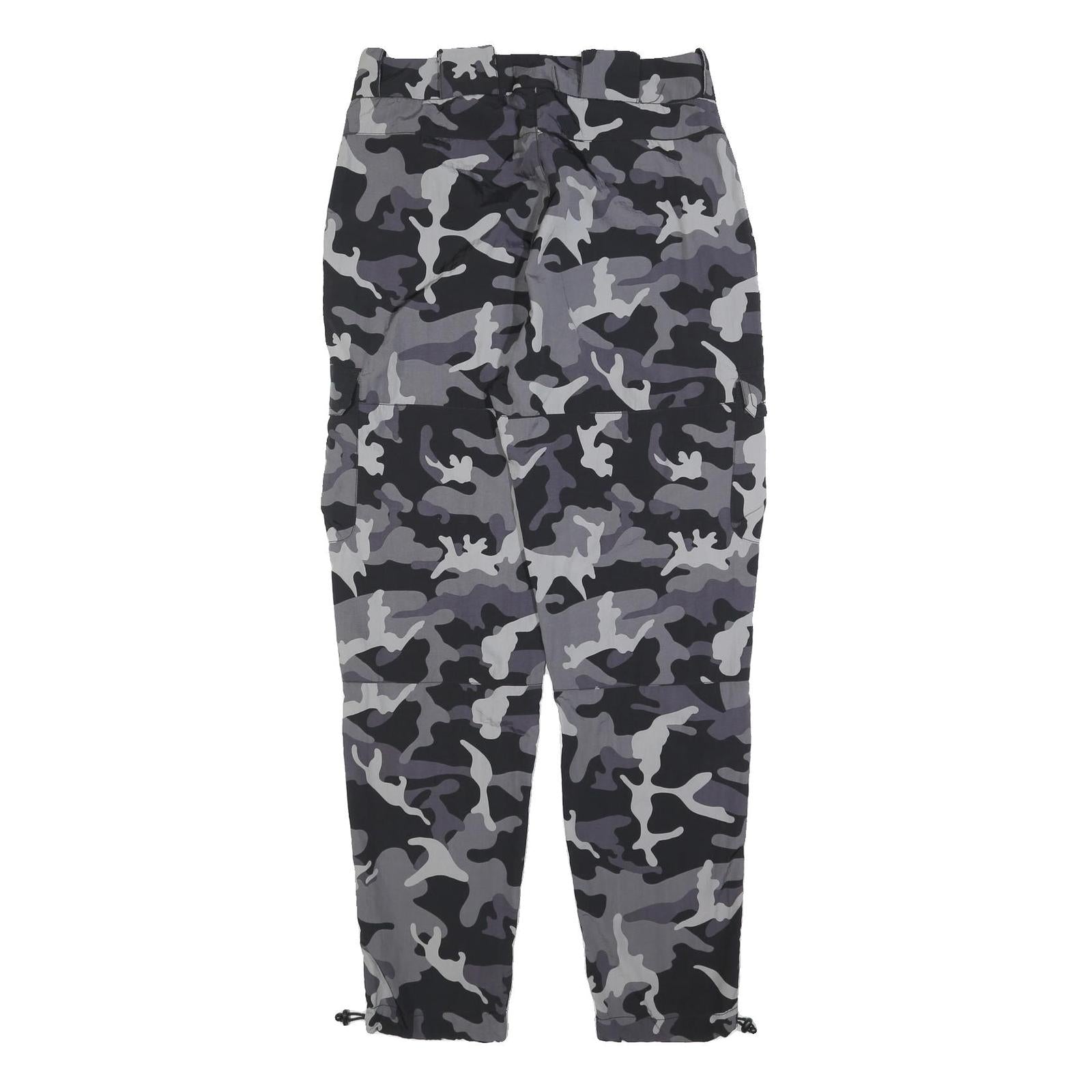 KARL KANI Mens Polyester Blend Slim Grey Camouflage Trousers W32 L30 Cargo Zip