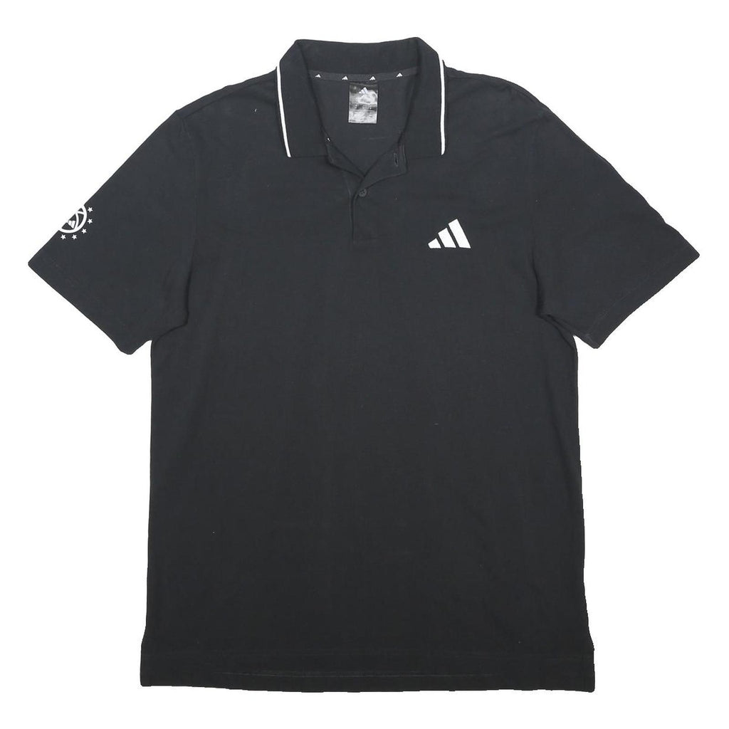 ADIDAS Mens Black Cotton Blend Logo Polo Shirt L Short Sleeve Plain Sportswear